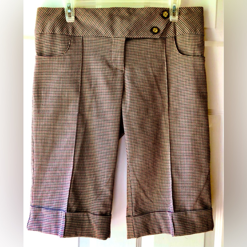 Hybrid Brown Red Beige Houndstooth Check Creased Front Cuffed Walking Shorts 10